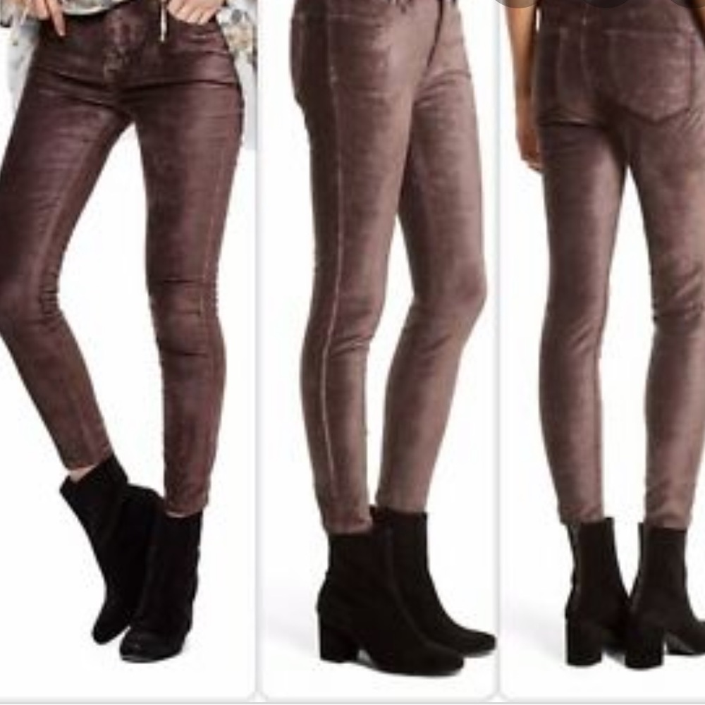 Free people brown velvet skinny high waist pant